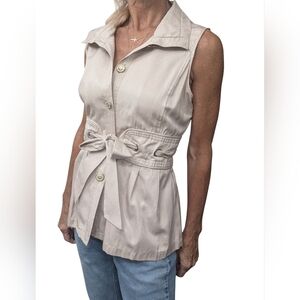 LA Ropas Beige Button Front Belted Vest Top Size L | Minimalist Utility Chic